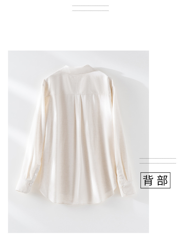 现货春季新款亚麻翻领长袖衬衫气质时尚宽松上衣休闲百搭衬衣女装详情14