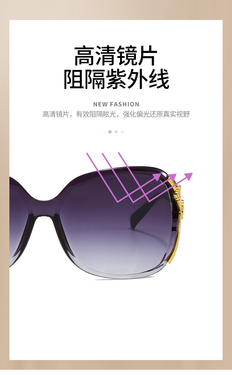Wholesale of classic large-frame sunglasses for women with fox heads, fashionable camellia sunglasses for middle-aged and elderly people pic 4
