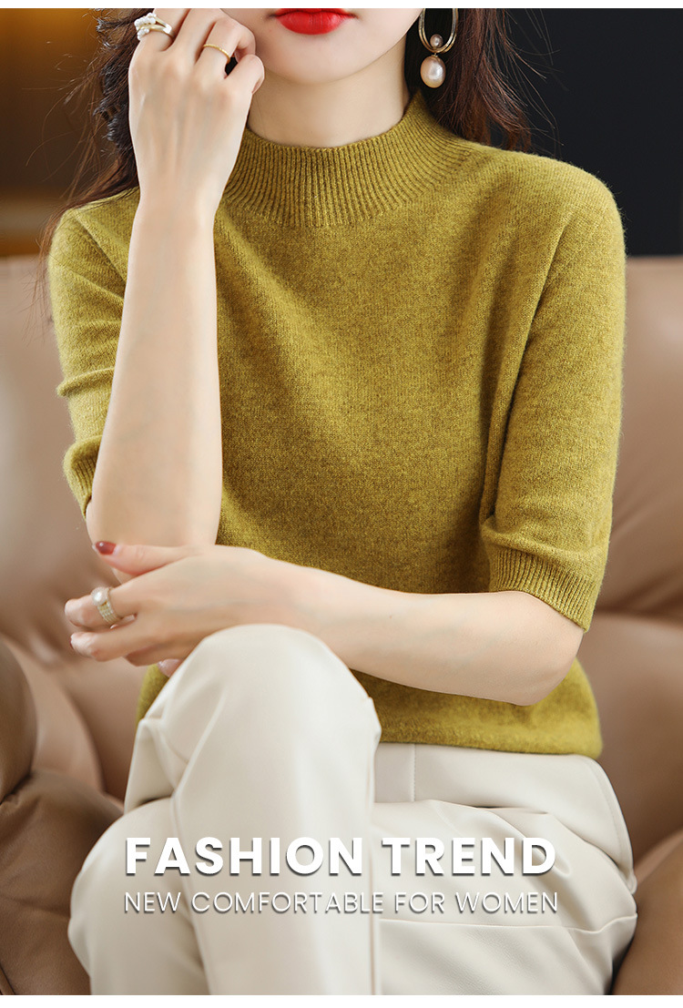 2024新款春秋半高领五分袖羊毛打底衫女中袖修身毛衣女西装伴侣内详情20