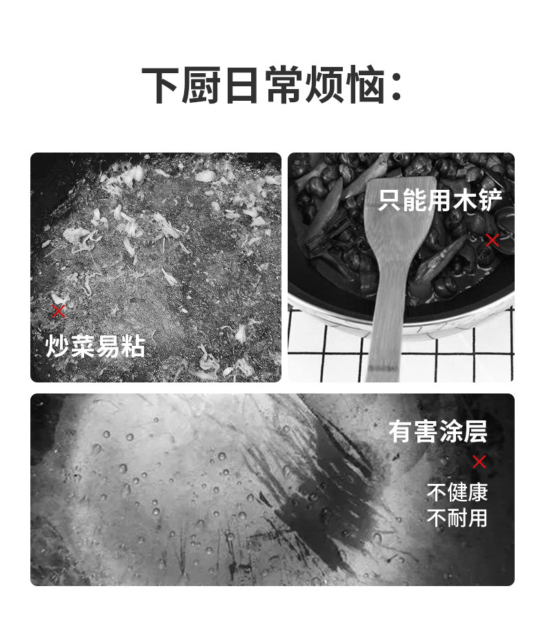 Three-layer steel, two-sided screen, steel handle, household flat-bottomed non-stick wok, stainless steel honeycomb wok, stainless steel wok, wok, ladle, frying pan, single-handle wok, kitchenware, kitchen utensils, one-piece consignment pic 4