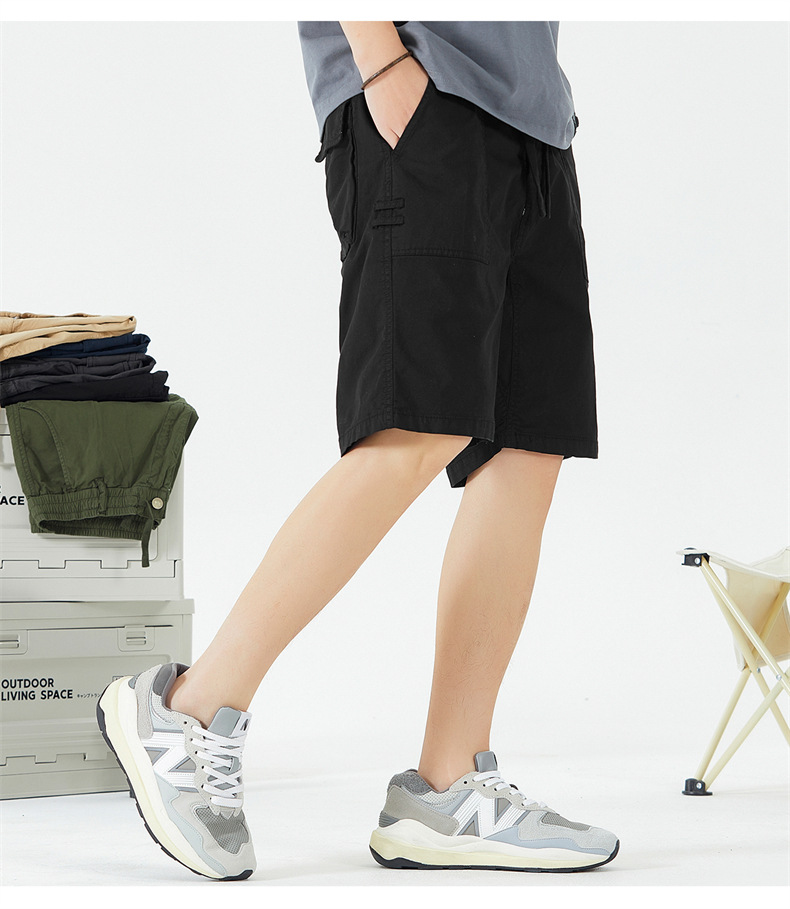 OLA 美式复古男士休闲水洗工装裤五分裤简约多袋百搭潮流设计感详情18