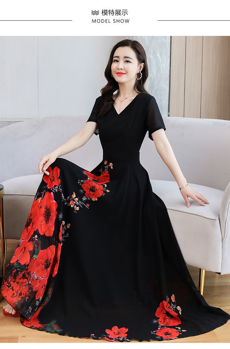 This is a new summer short-sleeved long dress for middle-aged and elderly mothers pic 7