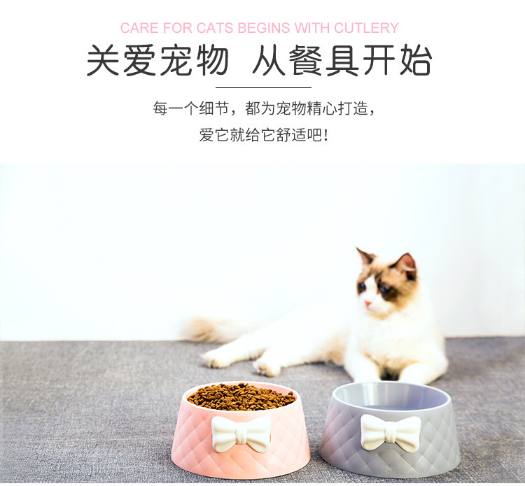 New cute bow pet bowl, ins diamond-shaped pattern pet cat bowl, leak-proof dog bowl and basin pic 6