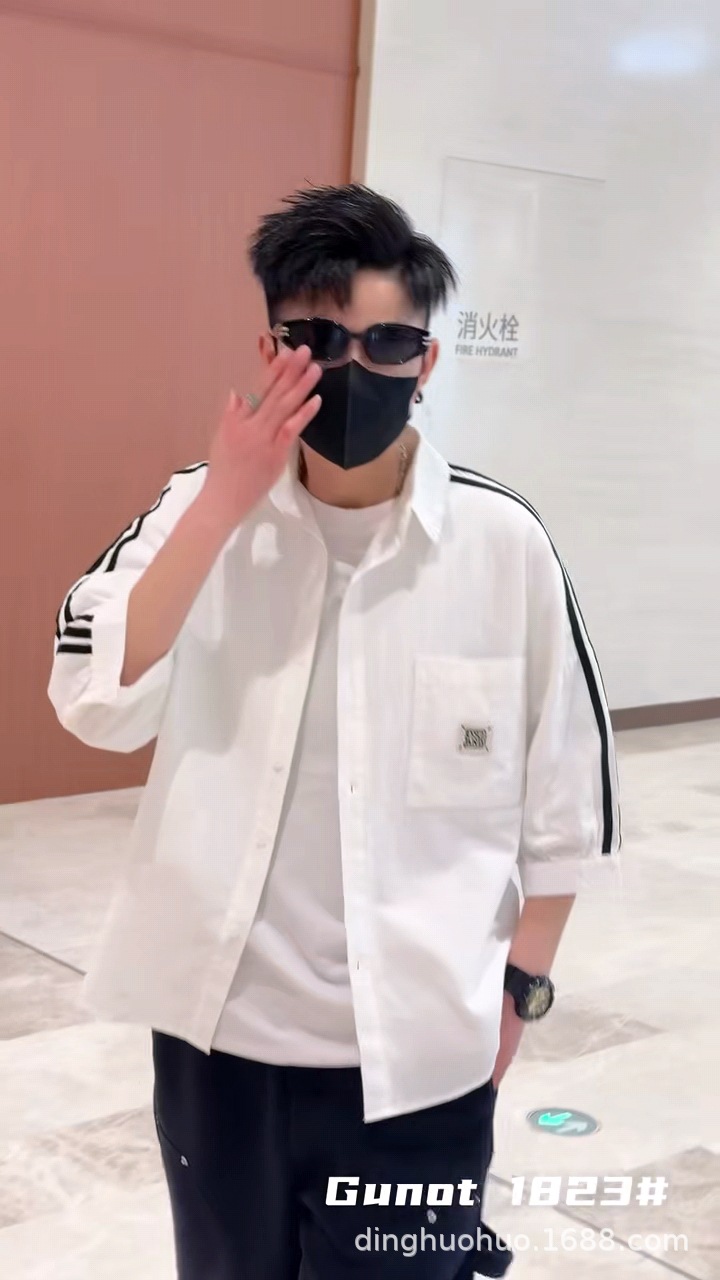 衬衫男士夏季潮流五分袖衬衣男装帅气短袖上衣服薄款七分中袖寸衫详情18