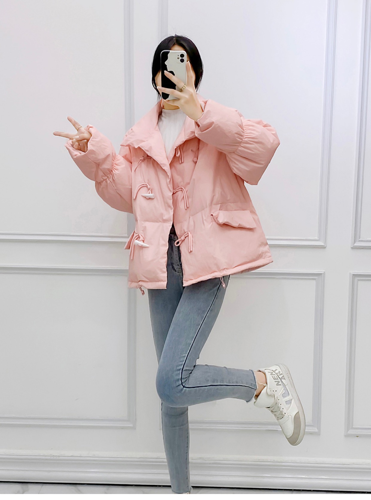 韩系仙女牛角扣羽绒服女洋气短款新款韩版宽松白鸭绒面包服外套潮详情15