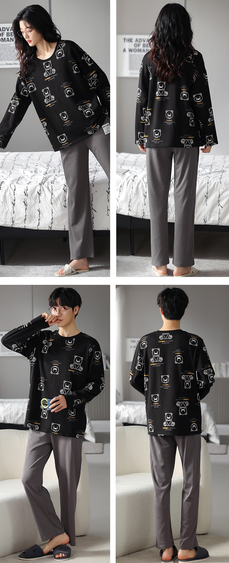 品牌情侣睡衣女长袖纯棉冬季新款韩版男士大码秋冬全棉家居服套装详情15