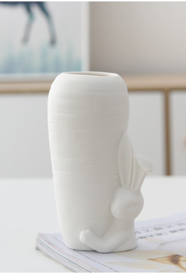 白色陶瓷花瓶简约家居装饰品素烧干花插器创意动物花瓶工艺品摆件详情12