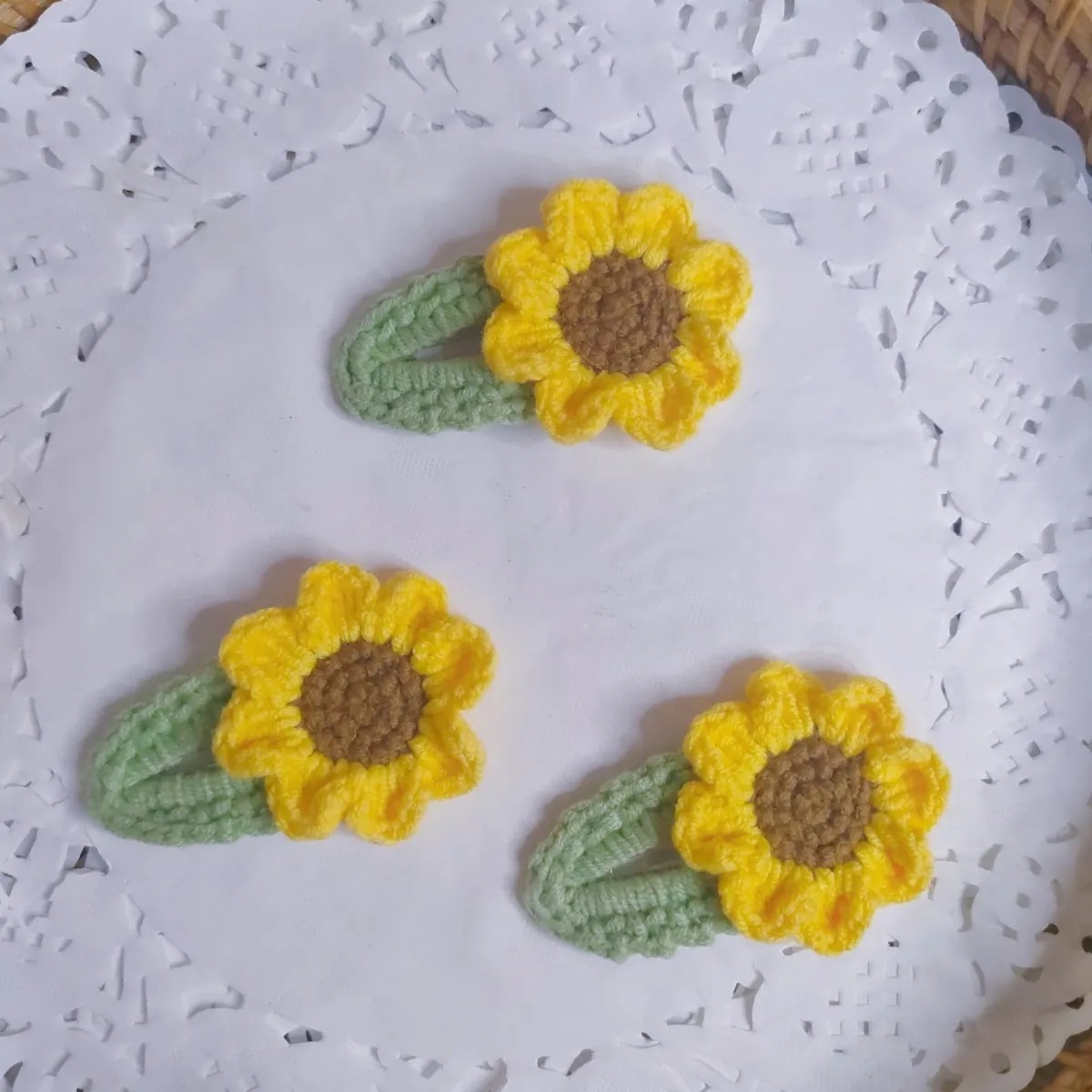手工钩织 好寓意学生发饰 手工毛线制作向日葵发夹边夹成品针织详情1