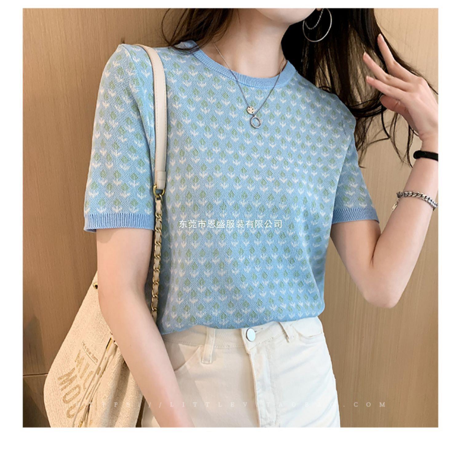 Summer 2024 new sweet ice silk knitted short-sleeved T-shirt, loose, stylish and youthful top, base layer for women pic 6