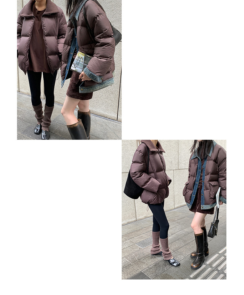 Qumeng DT CLASSIC Retro patchwork fake two-piece denim down jacket for women, 90 white duck down winter coat for women pic 58