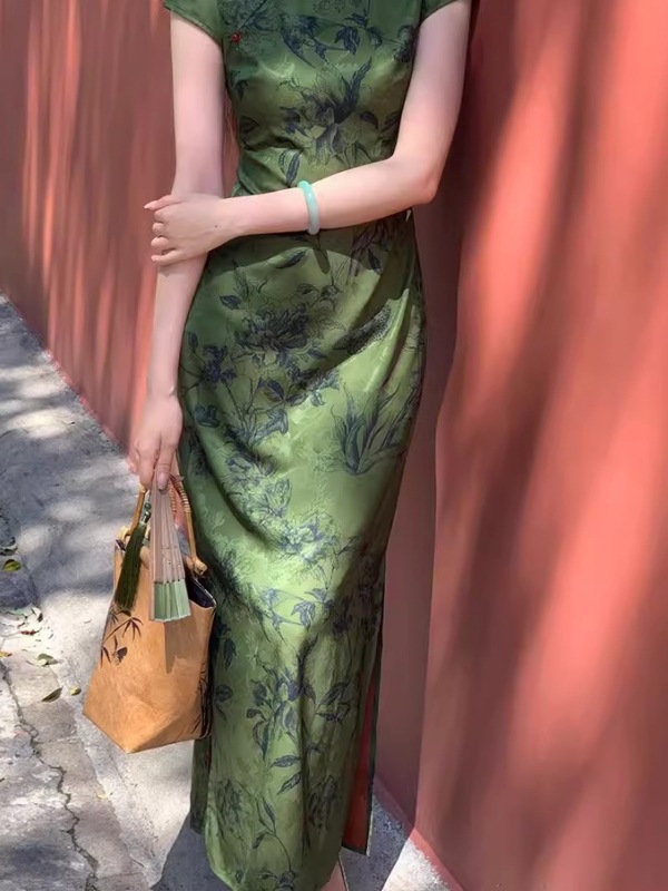 金禾【丹青客】新中式提花改良旗袍女春气质复古短袖连衣裙详情7