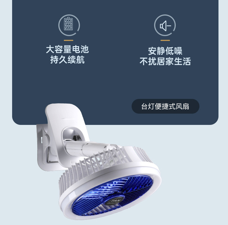 新款三用夹子夜灯风扇室内外桌面冷风扇usb充电便携式手持电风扇详情4