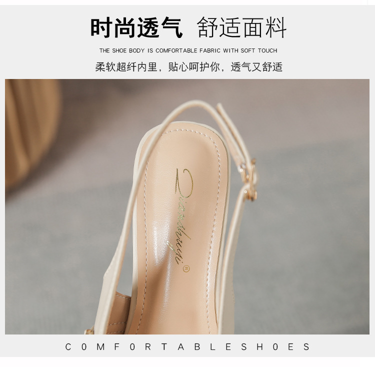 包头凉鞋女春季新款方头单鞋中粗跟气质法式高跟玛丽珍女鞋详情5