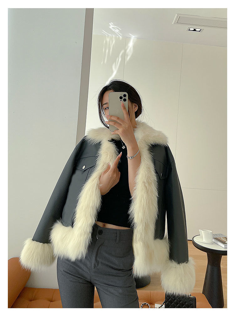 海宁秋冬新款仿狐狸毛皮草外套女宽松显瘦短款仿绵羊皮时尚皮衣女详情4