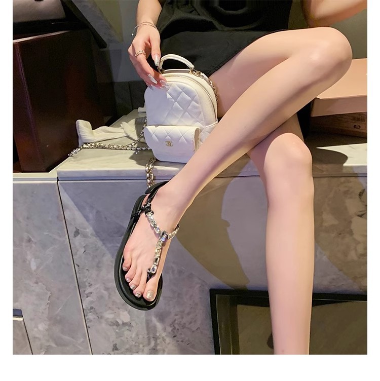 葡萄妈闪闪水钻~罗马风平底绳结百搭夹趾外穿人字拖凉鞋女夏季款详情29