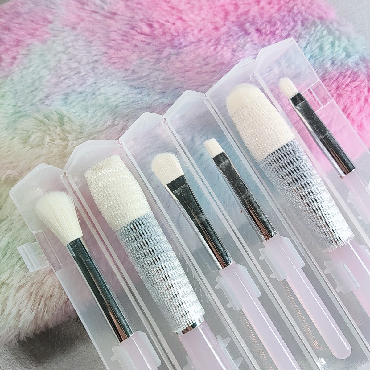 新品现货款水晶杆套刷PVC盒装6合一便携式收纳桶仿羊毛化妆刷批发详情11