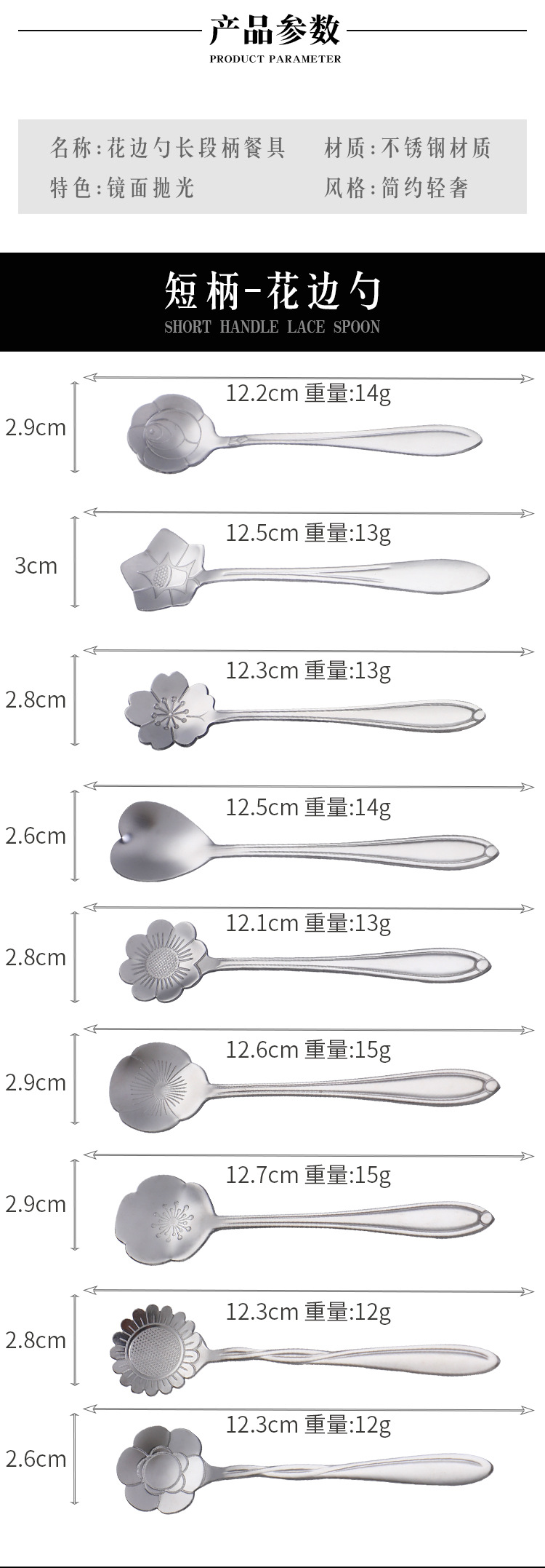 不锈钢樱花勺玫瑰花心形波斯菊燕窝蜂蜜咖啡搅拌勺婚庆伴手礼勺子详情3