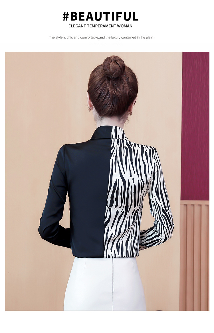 实拍20韩版宽松英伦复古时尚衬衫女缎面拼接烫钻polo领衬衣详情23