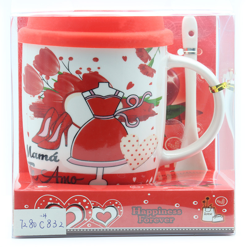 西文母亲节杯子西语母亲节马克杯礼品陶瓷杯牛奶杯带硅胶盖柄勺套装礼物支持定制logo免费设计详情10
