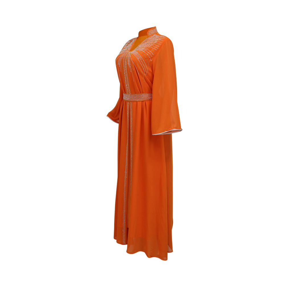 XQY500090 Foreign trade Arab robe, Middle East kaftan fashion Hot diamond belted chiffon dress pic 32