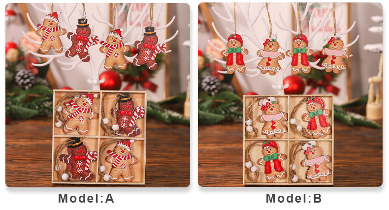 圣诞节装饰品卡通四宫格12pcs木质姜饼人情侣公仔挂件 圣诞树挂饰详情5