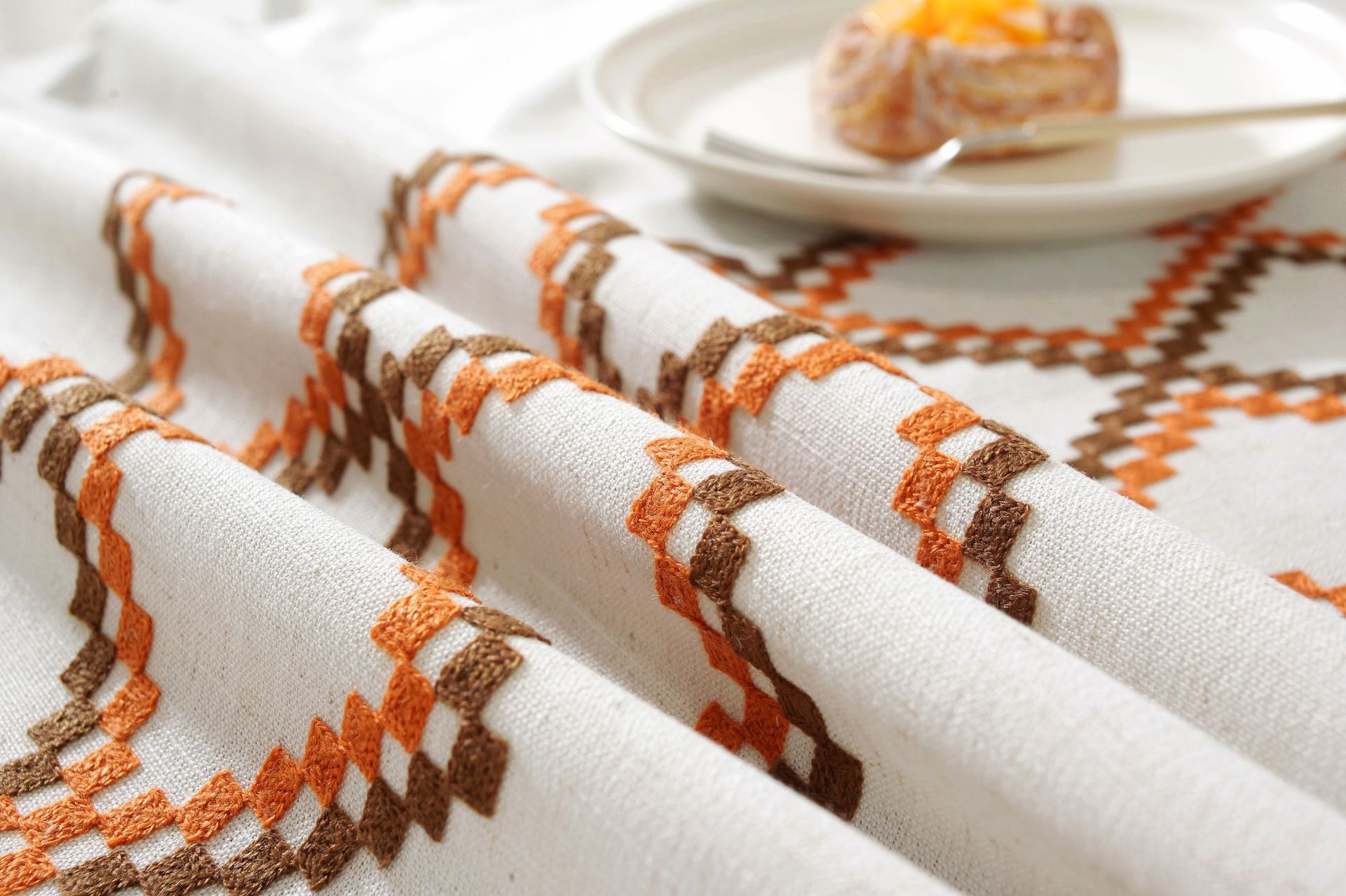 New linen embroidered cross tablecloth, solid color tablecloth, coffee table pad, cotton and linen decorative table, ins style bestseller, rectangular pic 14