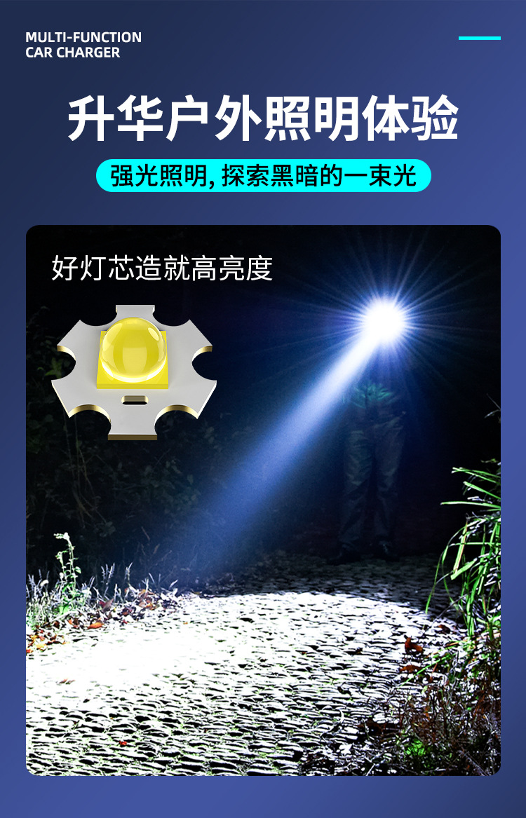 The new multi-functional car charging flashlight Type-C charging and maintenance lamp, window-breaking cone strong magnetic LED lighting lamp pic 7