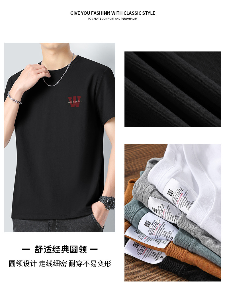 Heavyweight pure cotton short-sleeved T-shirt for men 2024 Summer New trendy youth long-staple cotton half-sleeved all-cotton body T-shirt for men pic 17