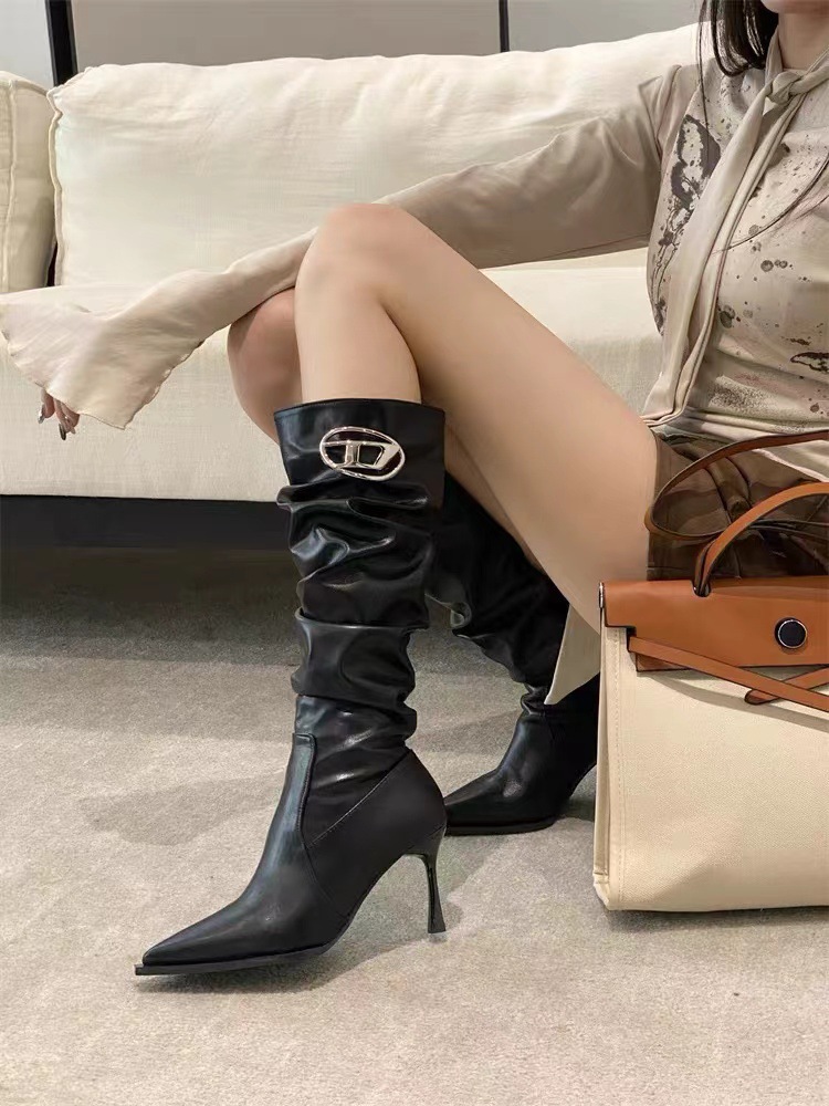 欧美风不过膝骑士靴女2024新款套高筒马丁靴秋冬季大衣穿高跟皮靴详情6