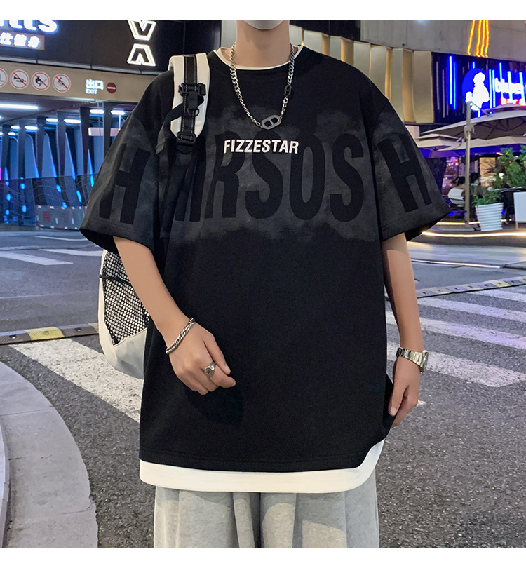 港风短袖t恤男夏季2024新款美式潮牌男生oversize青少年宽松体恤详情3