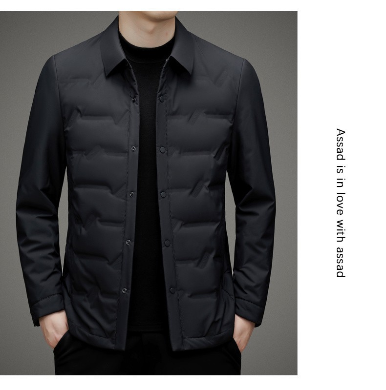 登贝文白鸭绒羽绒服男外套修身轻薄商务休闲上衣简约翻领保暖衬衫详情12