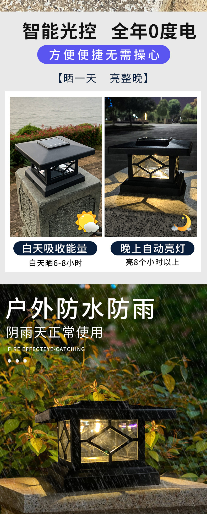 New solar column head lamps for outdoor villas, lawns, gardens, balconies, fences and door columns are sold directly by the manufacturer pic 4