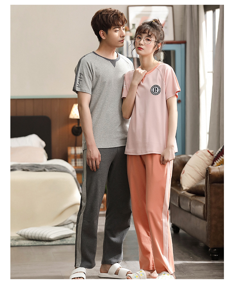 纯棉情侣睡衣夏季结婚新婚大码男士开衫长裤本命年红色家居服夏女详情63