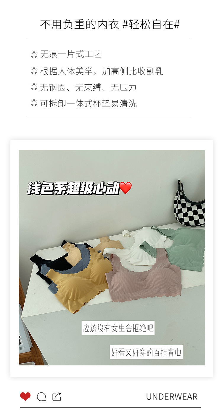 新款无痕冰丝美背打底无钢圈舒适性感花边抹胸运动防走光女士内衣详情3