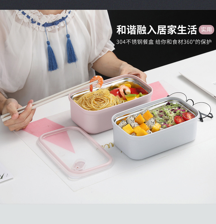 创意304不锈钢饭盒抽气密封学生保温餐盒便携保鲜午餐便当盒餐盘详情4