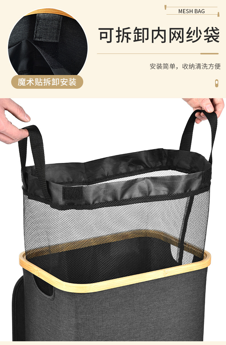 In-stock cross-border dirty clothes basket with inner pocket, bathroom large size with inner pocket folding dirty clothes basket, bedroom dirty clothes storage basket pic 8