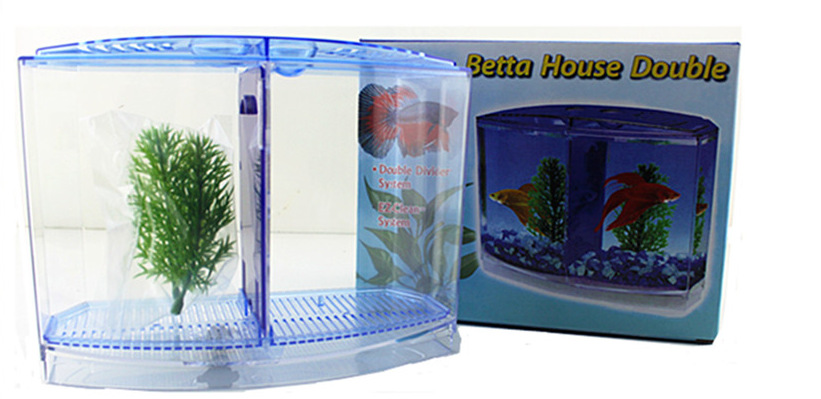 Mini plastic isolation aquarium for betta fish, ornamental fish, double-compartment ecological goldfish tank, pet breeding box pic 7