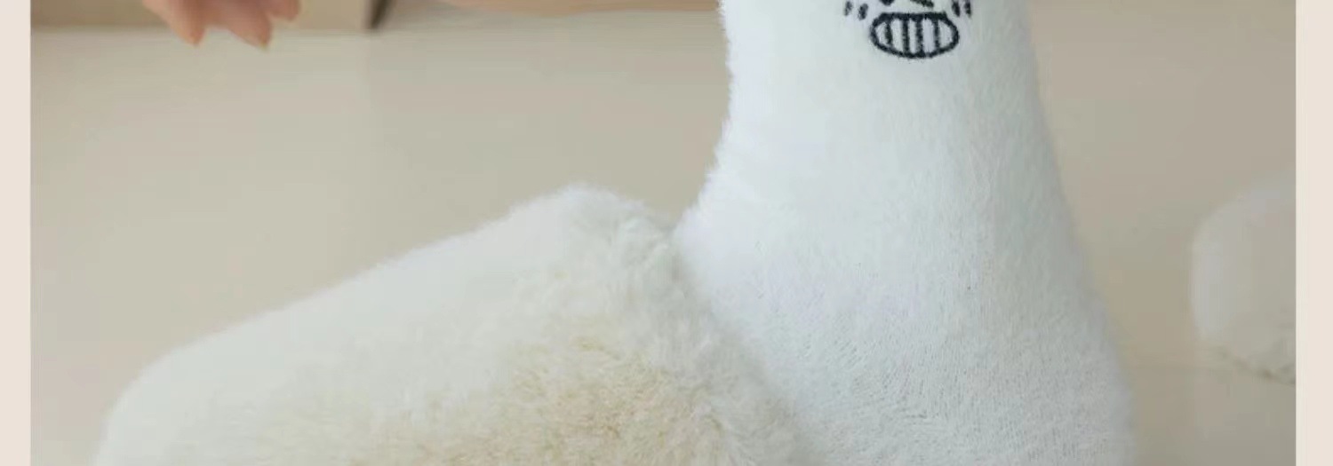 Mink fleece socks for women, thick and cold-proof, versatile home floor socks, expression embroidered fleece mid-calf socks pic 16