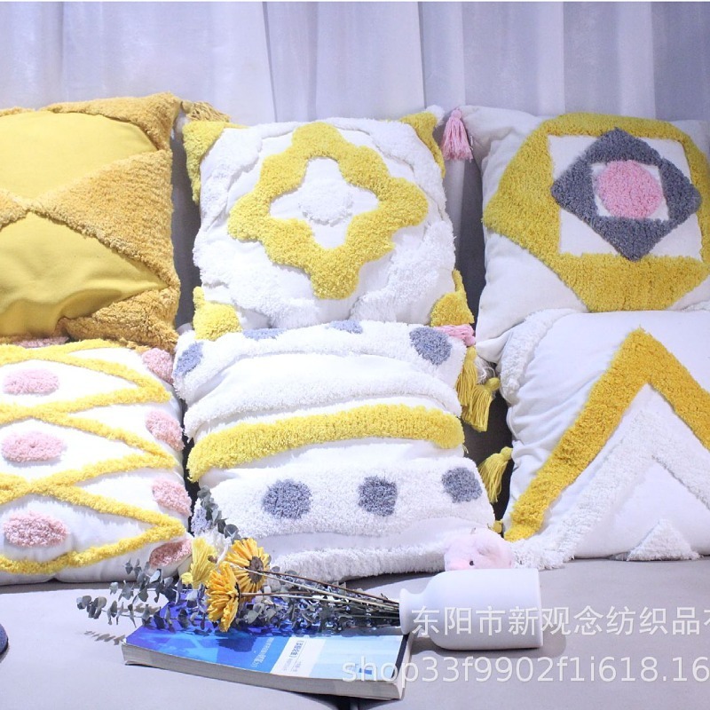 Cotton tassel pom-pom embroidery plush cushion cover, tassel pillowcase, light luxury sofa, Moroccan tufted wholesale pic 14