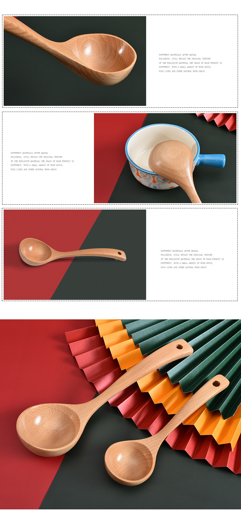 Beech wood large household soup spoon, soup, porridge, hot pot spoon, creative wooden long-handled large soup spoon 2 pic 13