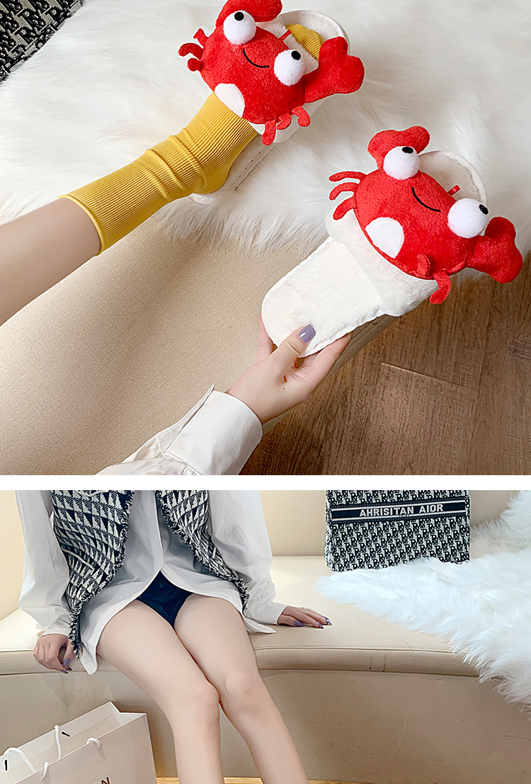 宿舍棉拖鞋女2020秋冬季个性小龙虾螃蟹拖鞋居家保暖时尚棉拖批发详情7