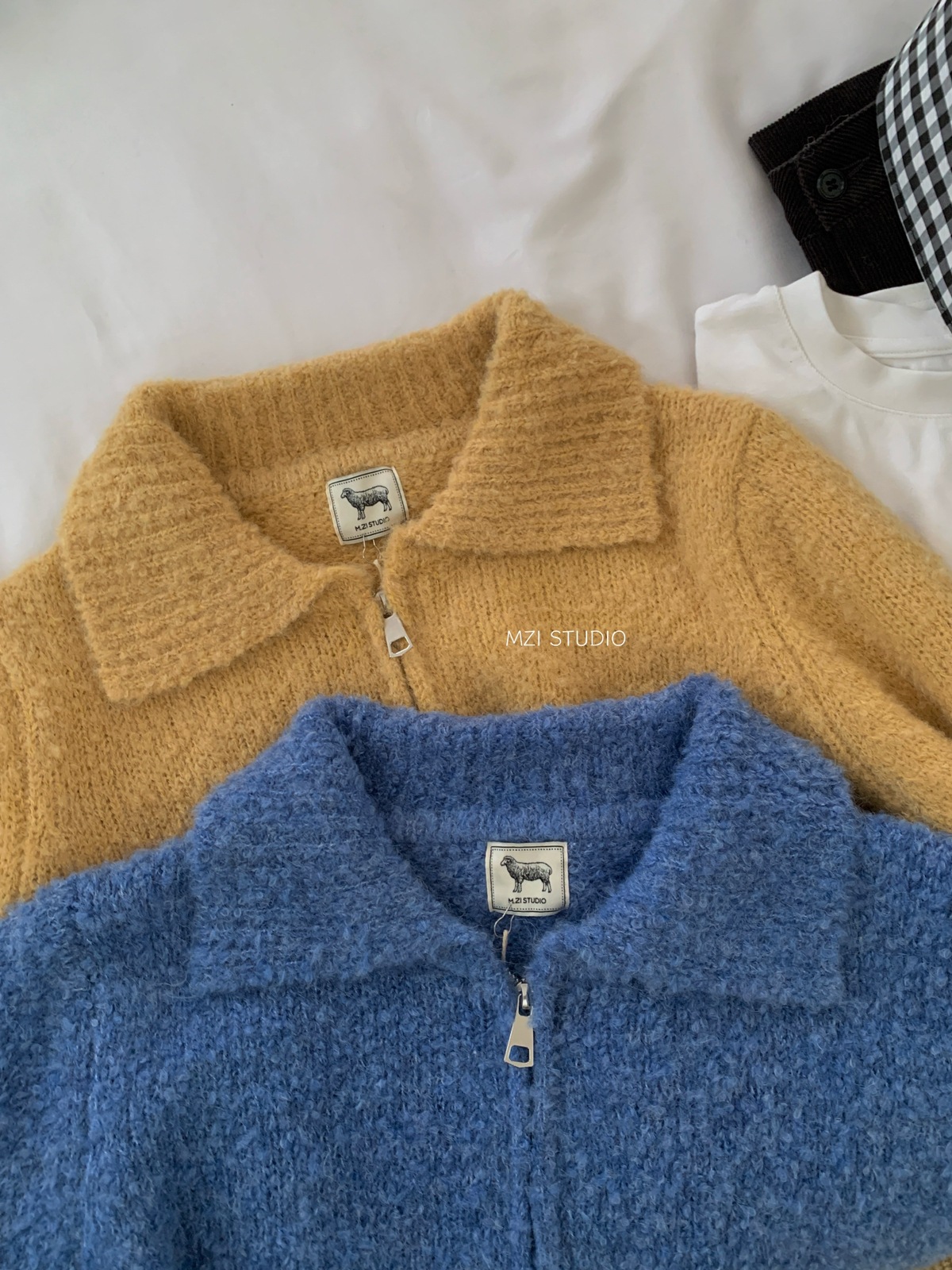 M.ZI秋冬韩系减龄羊毛混纺针织开衫慵懒风休闲宽松拉链毛衣外套女详情8