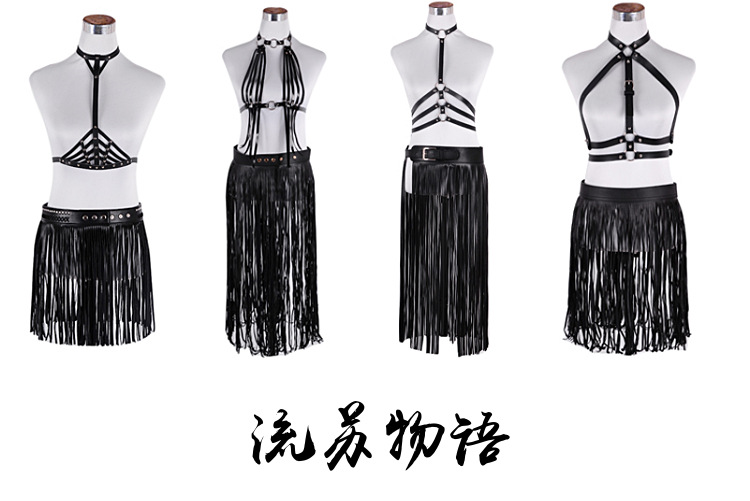 2018新款欧美民族风女可调裙式PU套装女腰带 流苏半身裙腰带上衣详情13