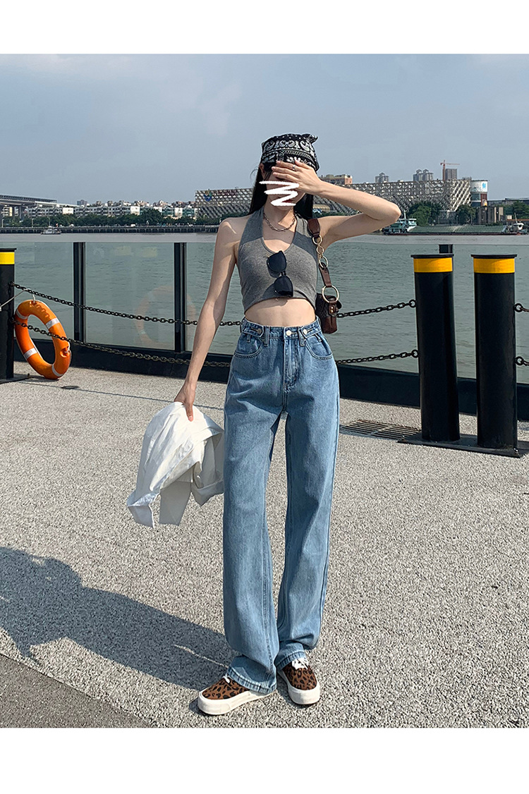 牛仔裤女2023新款春秋扣子潮ins垂感高腰小个子直筒宽松阔腿裤详情17