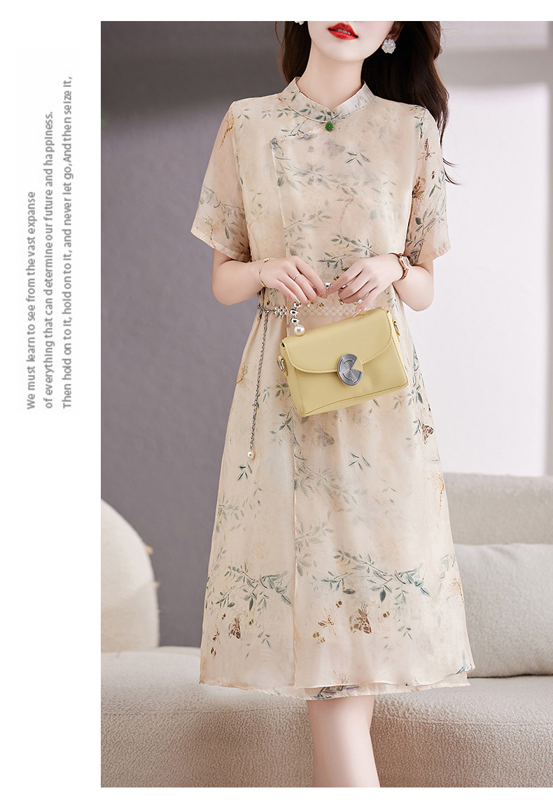 新中式国风改良旗袍连衣裙女夏2023新款显瘦气质中年妈妈薄纱裙子详情15