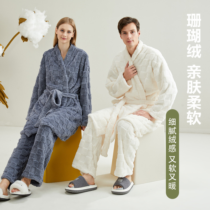 珊瑚绒睡衣女冬季加厚保暖情侣睡衣大码开衫家居服可外穿睡衣套装详情5