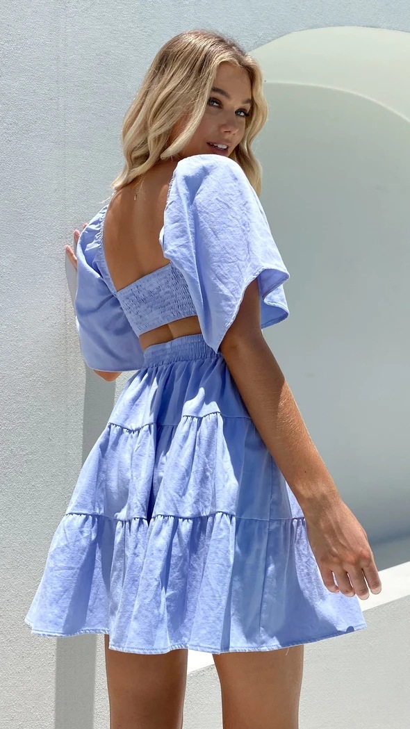 2022 European and American Cross-border Spring/Summer New solid-color rubber-waisted fresh and sweet short dress 22053 pic 25