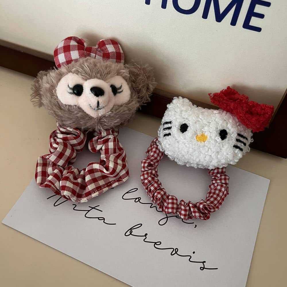 Cute Duffy bear Shirley Rose hair band, red checkered bow, large intestine hair band pic 16