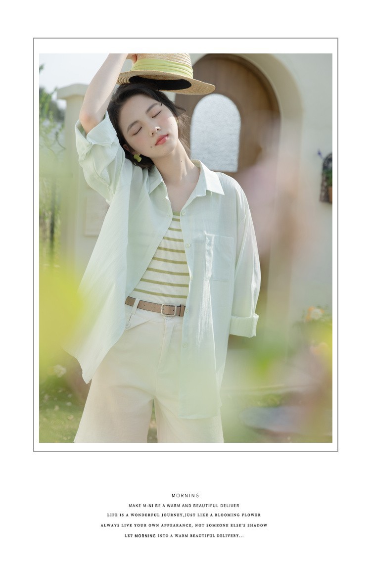 薄荷绿雪纺衬衫女夏长袖防晒衣2024新款法式学院风宽松小清新上衣详情25