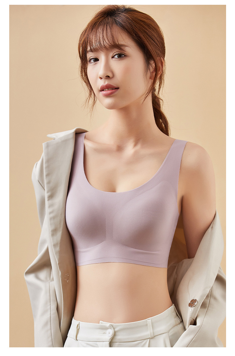 新款无痕内衣女士美背大胸显小无钢圈固定杯背心运动聚拢文胸罩女详情20